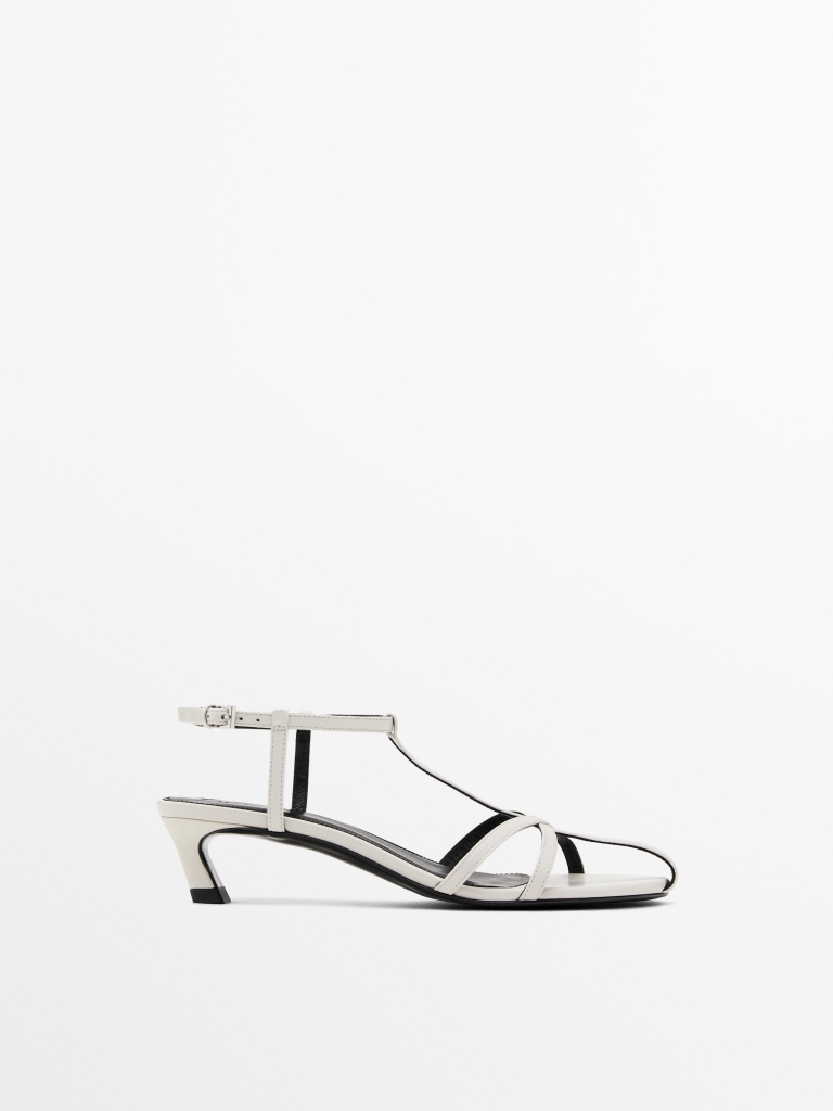 Usnjeni sandali s paščki in peto Massimo Dutti